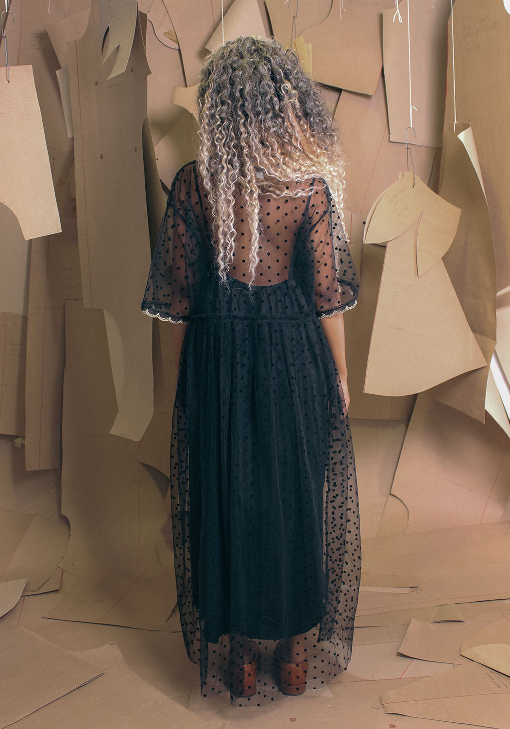 Rana Dress Black Flock Dot Net