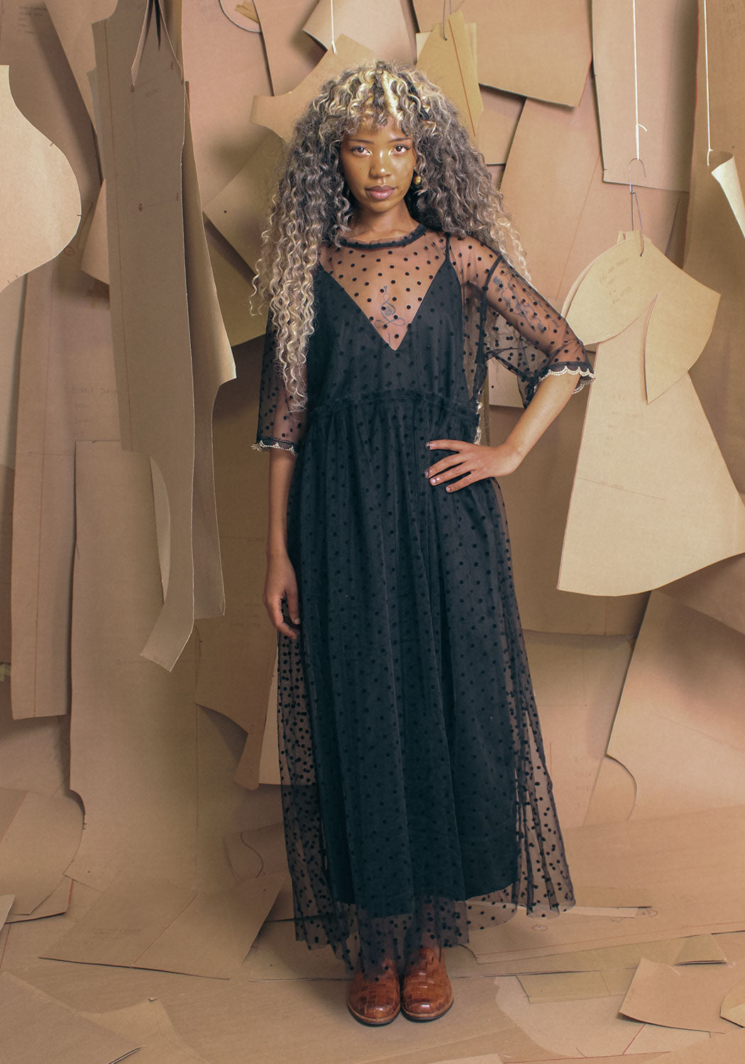 Rana Dress Black Flock Dot Net