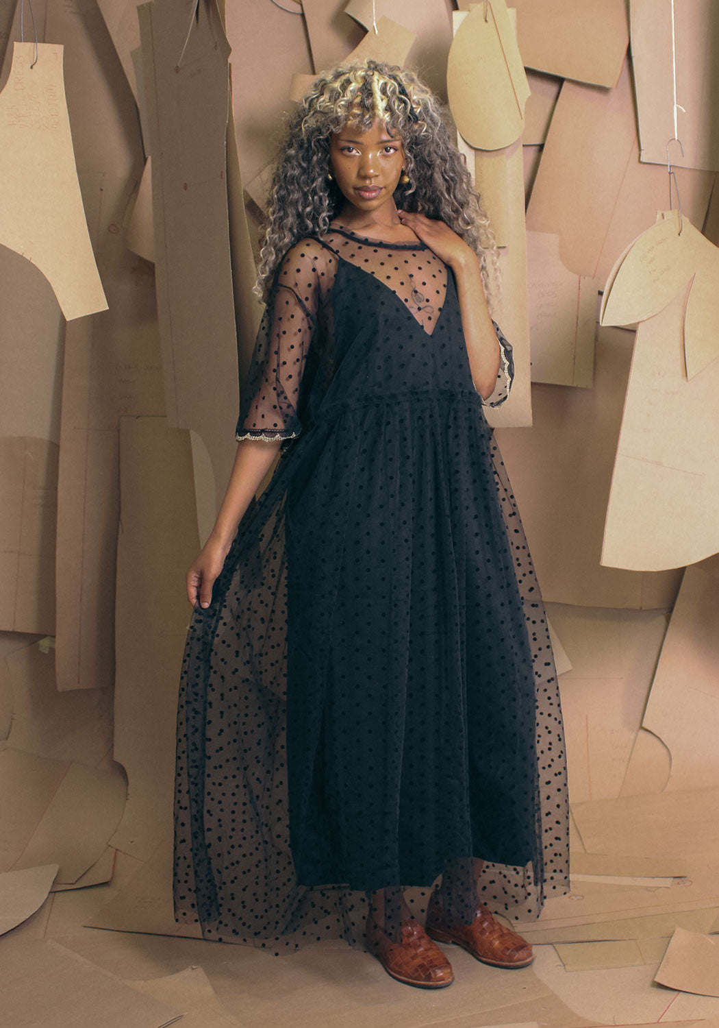 Rana Dress Black Flock Dot Net