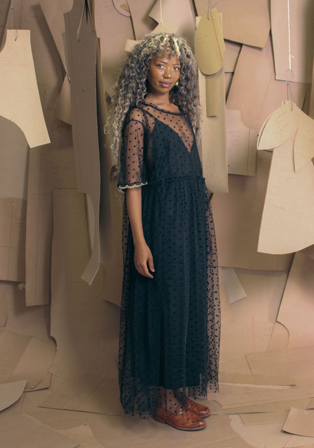 Rana Dress Black Flock Dot Net