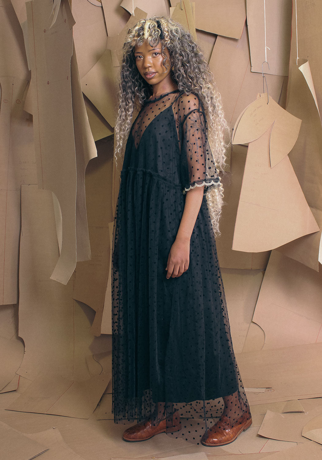 Rana Dress Black Flock Dot Net