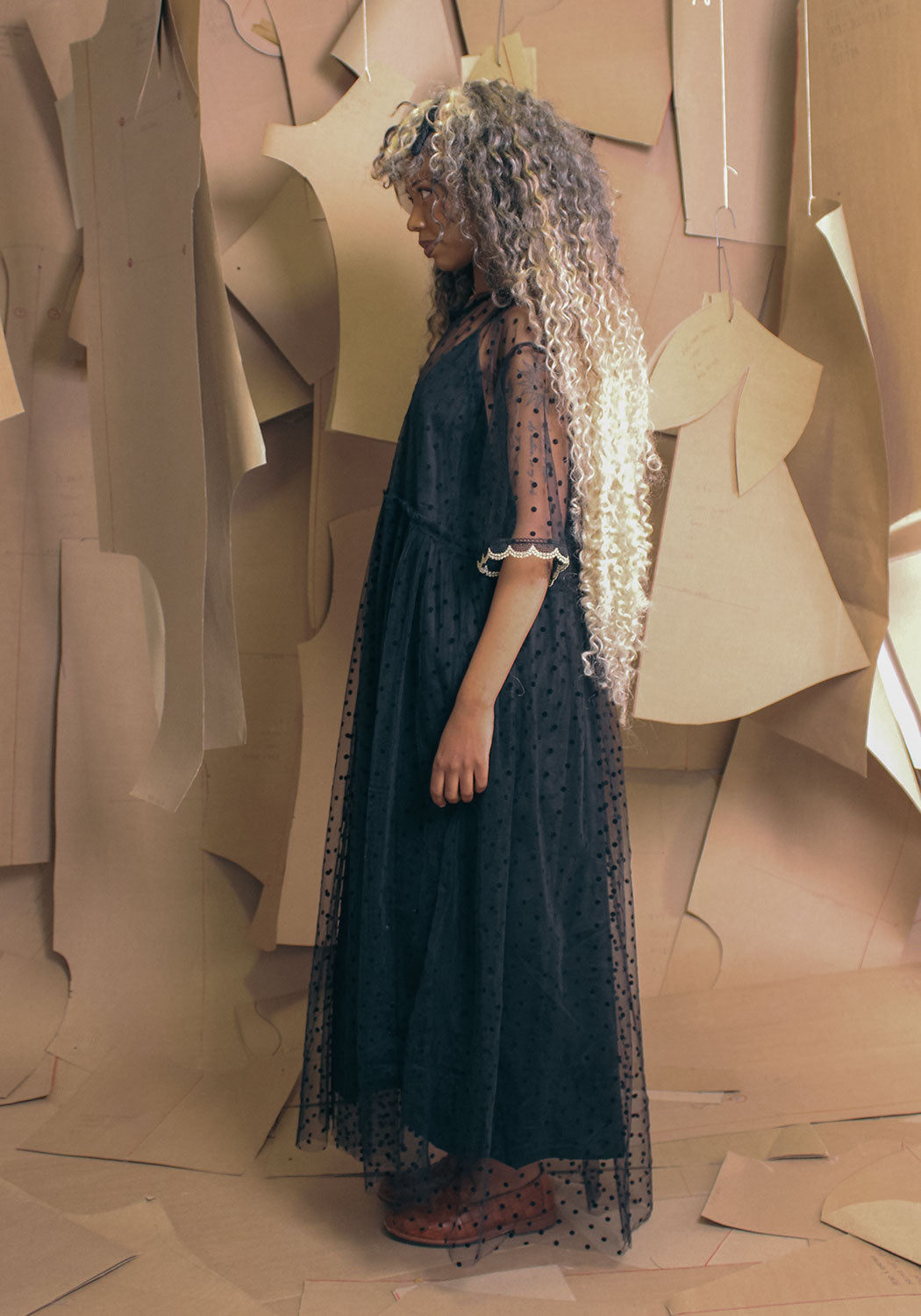 Rana Dress Black Flock Dot Net