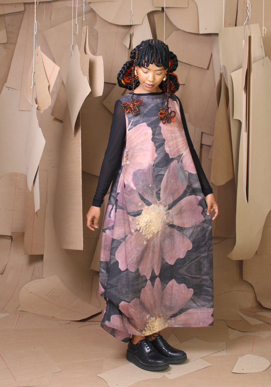 Vine Dress in Preserved Cosmos Print